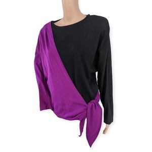 80s Purple Wrap Waist Tie Top Wool Pierre Cardin New 10 M Colorblock